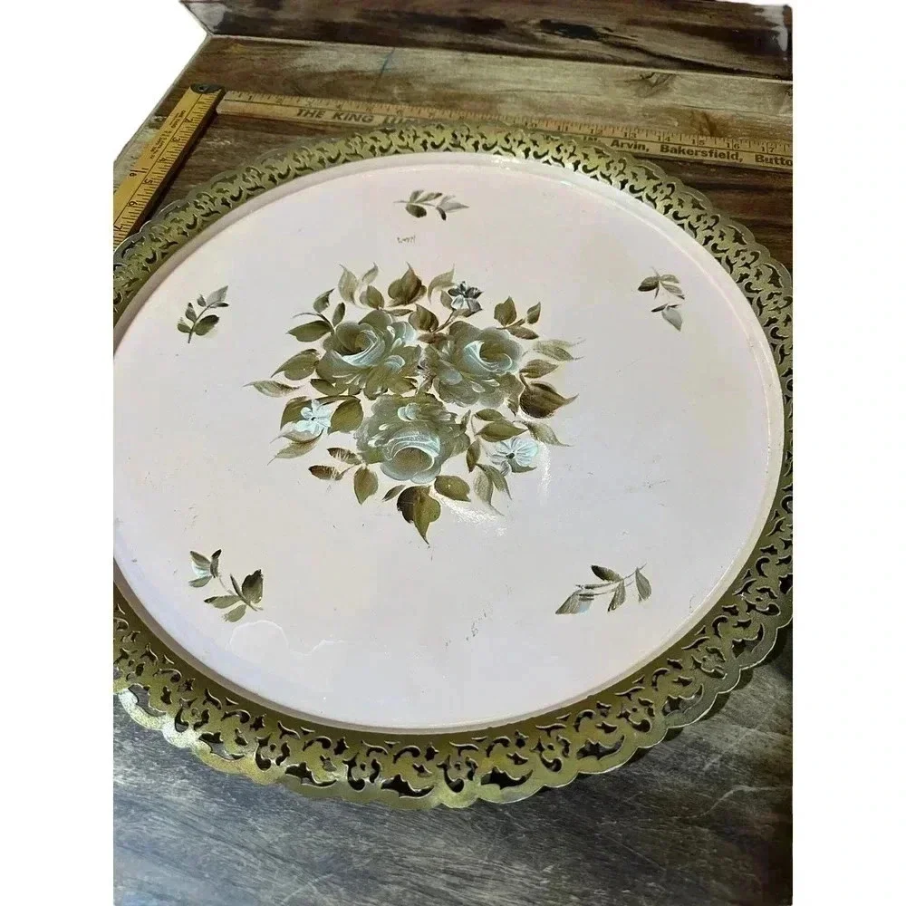 Vintage Nashco Products Metal Hand Painted Floral Serving Tray Size OS
